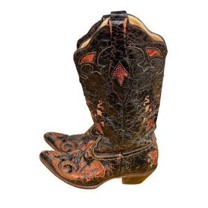 Ladies Corral Brown Goat Leather Distressed Pointed Toe Western Boots Size 7 M